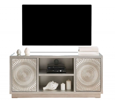 Product photograph of Frenso Silver Embossed Tv Unit With Mirrored Top from Choice Furniture Superstore