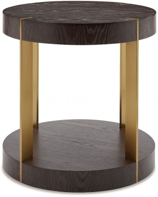 Product photograph of Sanremo Walnut And Gold Round Lamp Table from Choice Furniture Superstore