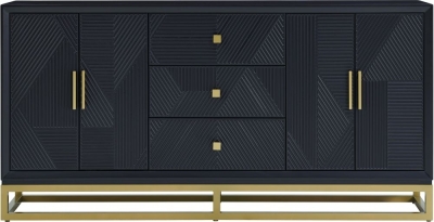 Product photograph of Orlando Black Geometric Design 4 Door 3 Drawer Sideboard from Choice Furniture Superstore