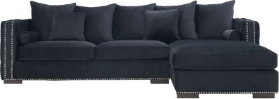 Moscow Black Velvet Fabric Corner Sofa Suite Right