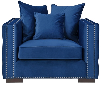 Product photograph of Inverness Blue Velvet Studded Fabric Armchair from Choice Furniture Superstore