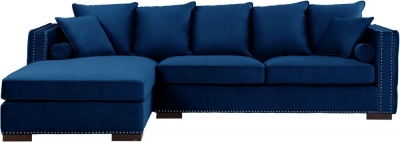 Product photograph of Moscow Blue Velvet Fabric Corner Sofa Suite - Left from Choice Furniture Superstore