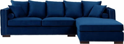 Moscow Blue Velvet Fabric Corner Sofa Suite Right