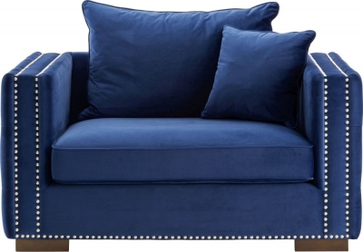 Product photograph of Inverness Blue Velvet Studded Fabric Snuggle Chair from Choice Furniture Superstore