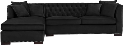 Chester Black Velvet Fabric Corner Sofa Suite Left