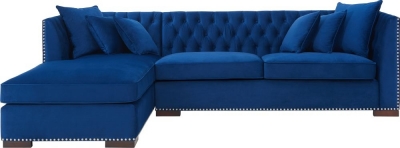 Product photograph of Chester Blue Velvet Fabric Corner Sofa Suite - Left from Choice Furniture Superstore