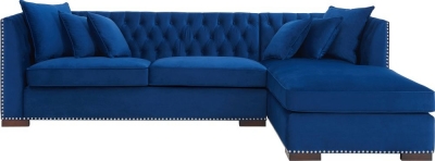 Product photograph of Chester Blue Velvet Fabric Corner Sofa Suite - Right from Choice Furniture Superstore