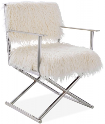 Product photograph of White Faux Sheepskin Fur Director Chair from Choice Furniture Superstore