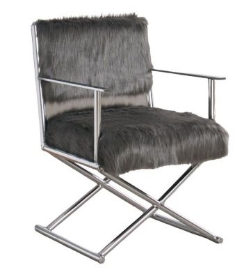 Product photograph of Grey Faux Sheepskin Fur Director Chair from Choice Furniture Superstore