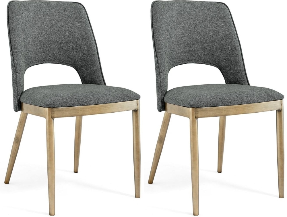 Morgan Brass and Grey Linen Fabric Dining Chair (Pair) - Clearance FSS13419