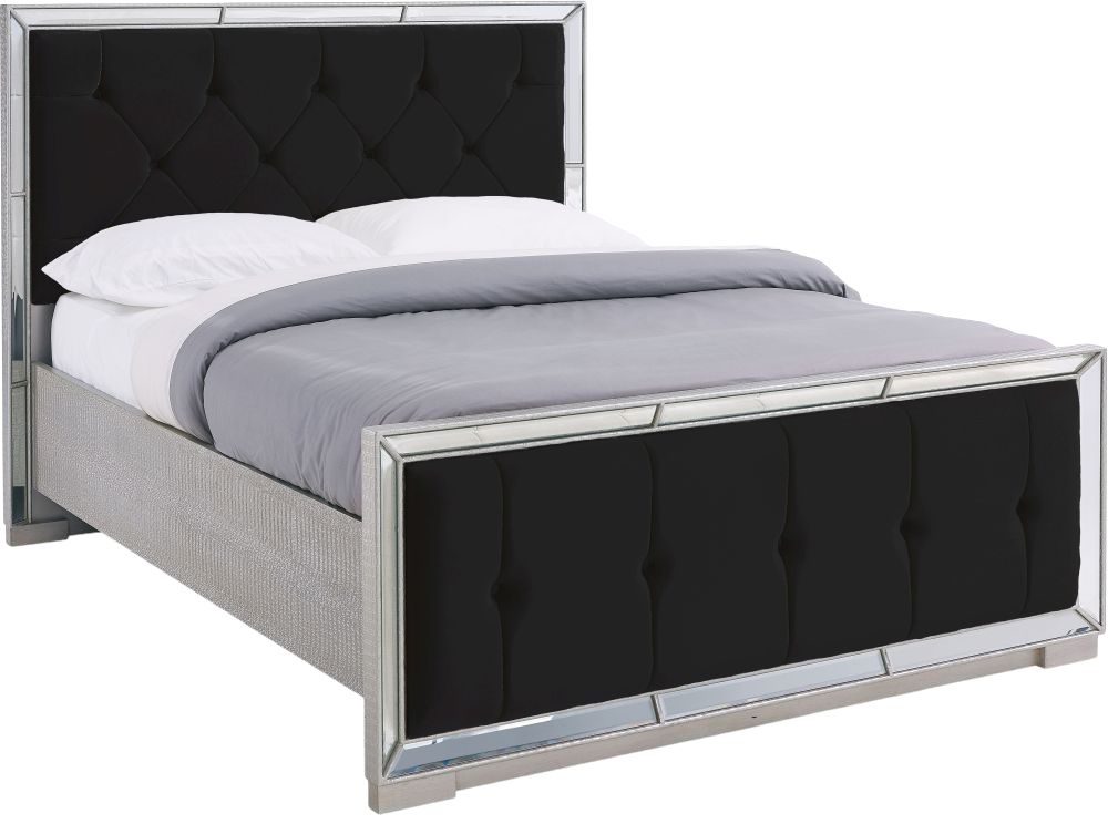 Armagh Black Mirrored Upholstered Bed - Sizes Available