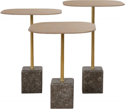 Product photograph of Bergerac Carrboro Oak And Marble Base Tables Set Of 3 from Choice Furniture Superstore