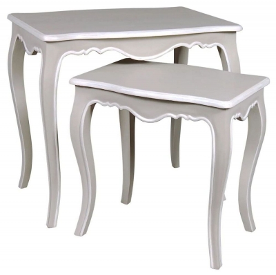 Product photograph of Chateau French Distressed Linen And Off-white Nest Of Tables from Choice Furniture Superstore