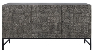 Product photograph of Sahara Black Washed Carved Mango Wood 3 Door Large Sideboard from Choice Furniture Superstore