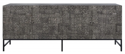 Product photograph of Sahara Black Washed Carved Mango Wood 4 Door Extra Large Sideboard from Choice Furniture Superstore