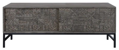 Product photograph of Sahara Black Washed Carved Mango Wood Tv Unit With Sliding Door from Choice Furniture Superstore