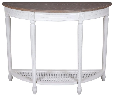 Product photograph of Delphine French Off-white Painted Half Moon Console Table from Choice Furniture Superstore
