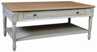 Product photograph of Charlotte French Distressed Stone Grey Coffee Table from Choice Furniture Superstore