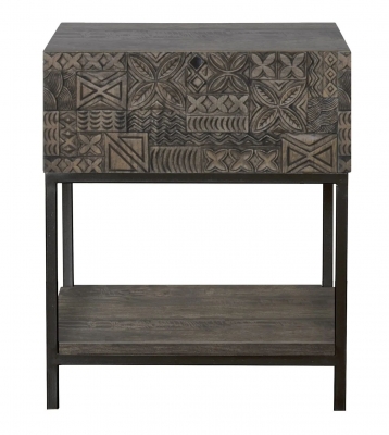 Product photograph of Sahara Black Washed Carved Mango Wood 1 Drawer Side Table from Choice Furniture Superstore