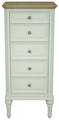 Product photograph of Rosburg French Lime White 5 Drawer Chest With Wood Top from Choice Furniture Superstore
