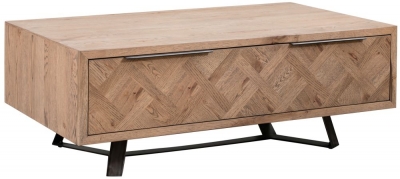 Product photograph of Chevron Oak And Metal 1 Drawer Coffee Table from Choice Furniture Superstore