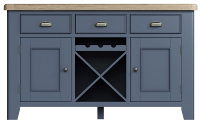 Product photograph of Ringwood Blue Painted 2 Door 3 Drawer Large Sideboard - Oak Top from Choice Furniture Superstore