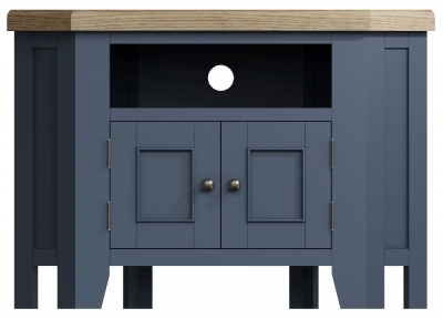 Product photograph of Ringwood Blue Painted Corner Tv Unit - Oak Top from Choice Furniture Superstore