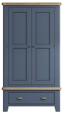 Product photograph of Ringwood Blue Painted 2 Door Wardrobe - Oak Top from Choice Furniture Superstore