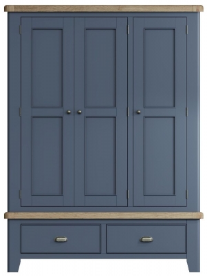 Product photograph of Ringwood Blue Painted 3 Door Wardrobe - Oak Top from Choice Furniture Superstore