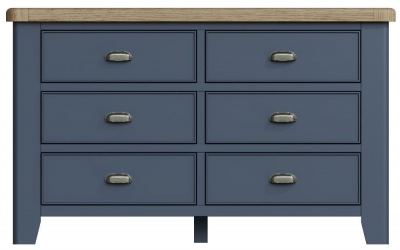 Product photograph of Ringwood Blue Painted 6 Drawer Chest - Oak Top from Choice Furniture Superstore