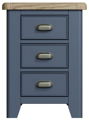 Product photograph of Ringwood Blue Painted 3 Drawer Large Bedside Cabinet - Oak Top from Choice Furniture Superstore