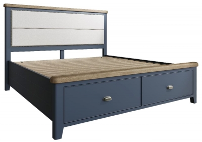 Product photograph of Ringwood Blue Painted Storage Bed With Fabric Headboard from Choice Furniture Superstore