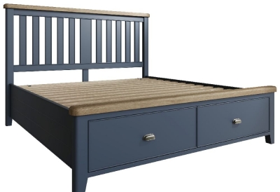 Product photograph of Ringwood Blue Painted Storage Bed With Wooden Headboard from Choice Furniture Superstore