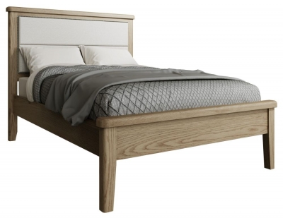 Product photograph of Hatton Oak Low Foot End Bed With Fabric Headboard from Choice Furniture Superstore