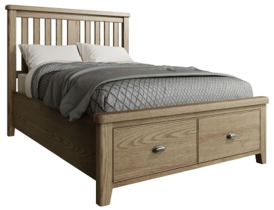 Product photograph of Hatton Oak Storage Bed With Wooden Headboard from Choice Furniture Superstore