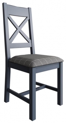 Ringwood Blue and Grey Painted Cross Back Dining Chair with Fabric Seat (Sold in Pairs)