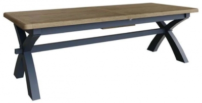 Product photograph of Ringwood Blue Painted Cross Leg 250cm Dining Table - Oak Top from Choice Furniture Superstore