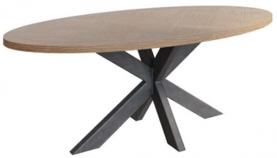 Product photograph of Chevron Oak And Metal 200cm Oval Dining Table - 8 Seater from Choice Furniture Superstore