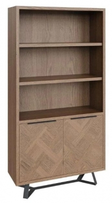 Product photograph of Chevron Oak And Metal 2 Door Bookcase from Choice Furniture Superstore