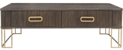 Product photograph of Hawarden Brown Fluted Ribbed 2 Drawer Coffee Table from Choice Furniture Superstore