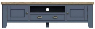 Product photograph of Ringwood Blue Painted 2 Door 1 Drawer Extra Large Tv Unit - Oak Top from Choice Furniture Superstore
