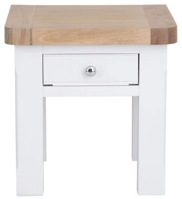 Product photograph of Clairton White 1 Drawer Lamp Table - Oak Top from Choice Furniture Superstore