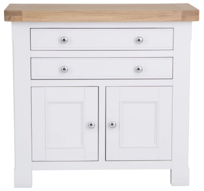 Product photograph of Clairton White 2 Door 2 Drawer Small Sideboard - Oak Top from Choice Furniture Superstore