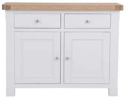 Product photograph of Clairton White 2 Door 2 Drawer Standard Sideboard - Oak Top from Choice Furniture Superstore