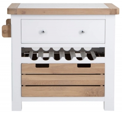Product photograph of Clairton White 2 Drawer Small Kitchen Island - Oak Top from Choice Furniture Superstore