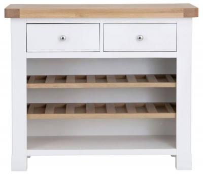 Product photograph of Clairton White 2 Drawer Wine Rack - Oak Top from Choice Furniture Superstore