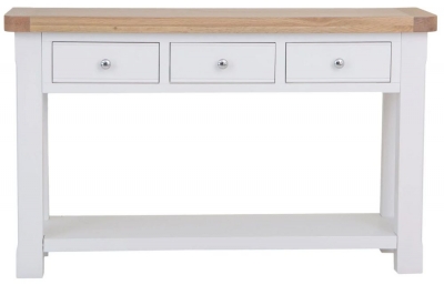 Product photograph of Clairton White 3 Drawer Console Table - Oak Top from Choice Furniture Superstore