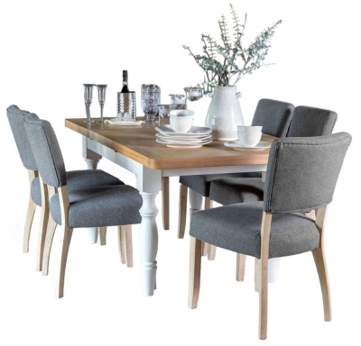 Product photograph of Clairton White 4-6 Seater Extending Dining Set With 6 Grey Fabric Chairs from Choice Furniture Superstore