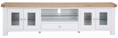 Product photograph of Clairton White 4 Door 1 Drawer Extra Large Tv Unit - Oak Top from Choice Furniture Superstore