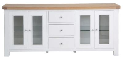 Product photograph of Clairton White 4 Door 3 Drawer Large Sideboard - Oak Top from Choice Furniture Superstore